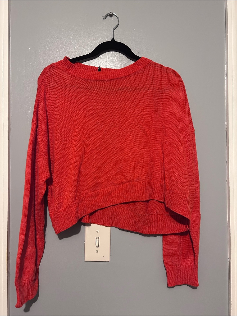 Divided Red Cropped Crewneck Sweater